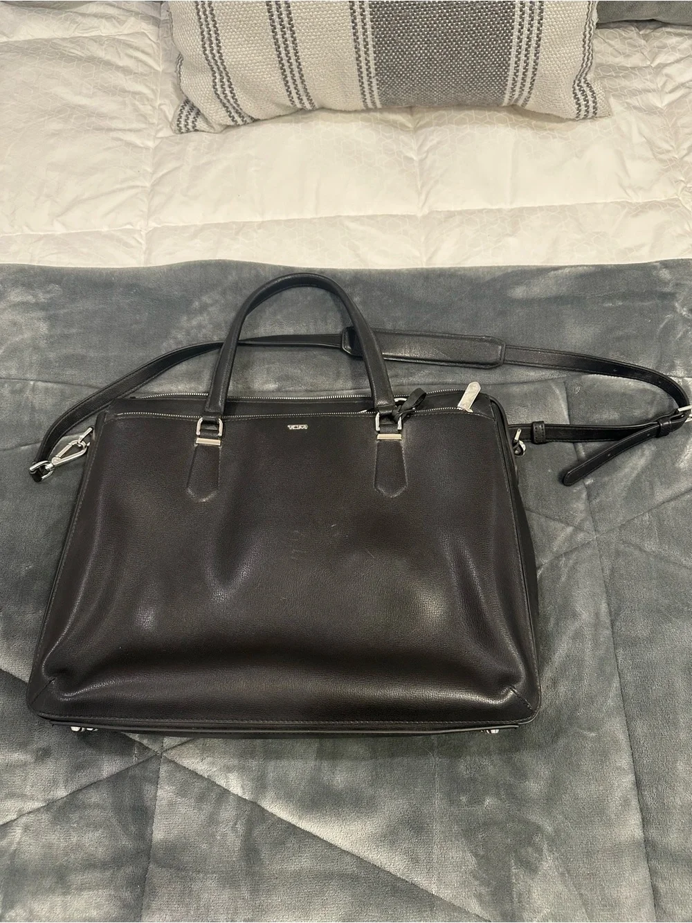 Tumi Black Leather Laptop Brief with Removable Strap